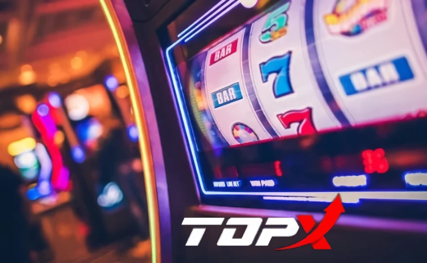 Imagen de marca de TopX: máquina de casino en primer plano